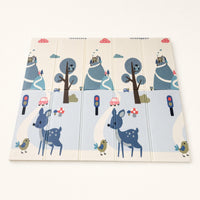 Tapis de jeu bébé pliable et réversible biche et Good morning, vu en entier sur fond clair