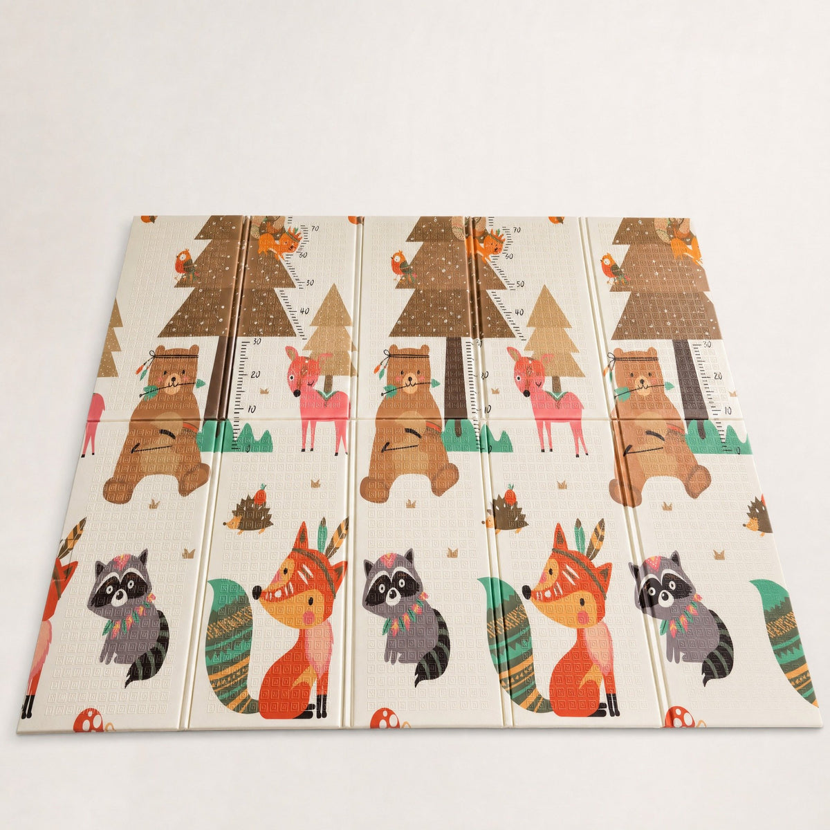 Tapis de jeu bébé pliable et réversible renard et biches, vu en entier sur fond clair