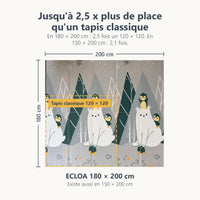 Tapis d'éveil ECLOA ours polaires et alphabet de 180 × 200 cm comparé à un tapis classique de 120 × 120 cm à la même échelle