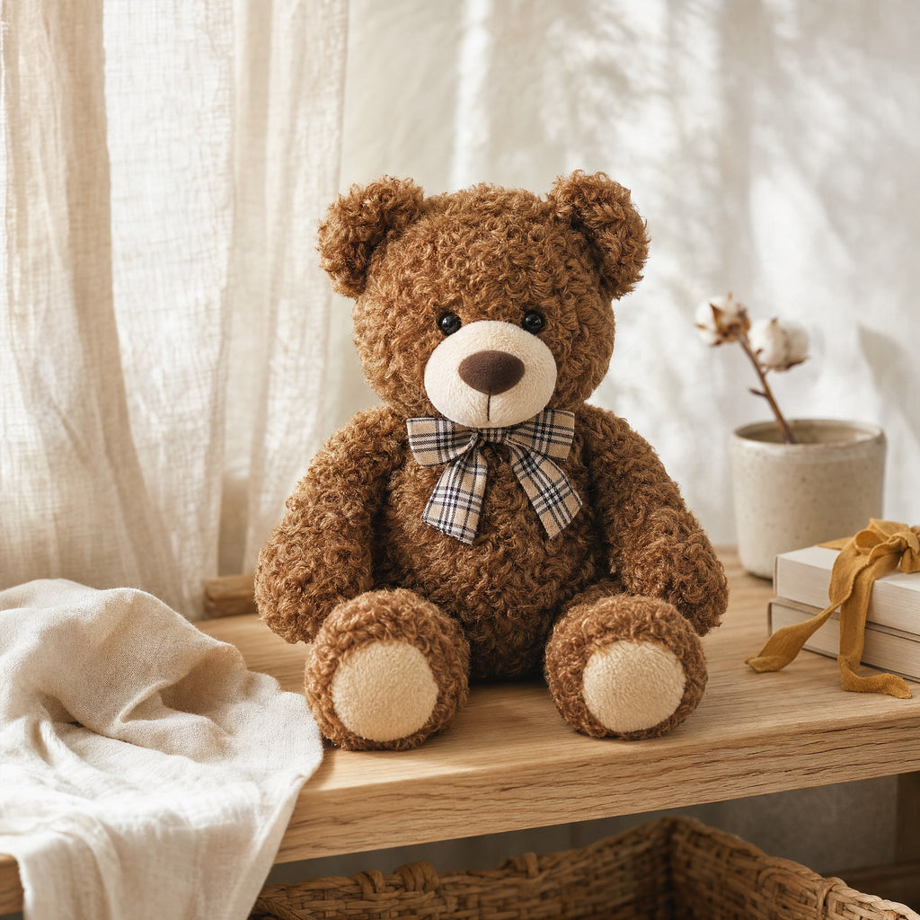 Ours en peluche nœud papillon posé dans une chambre de bébé