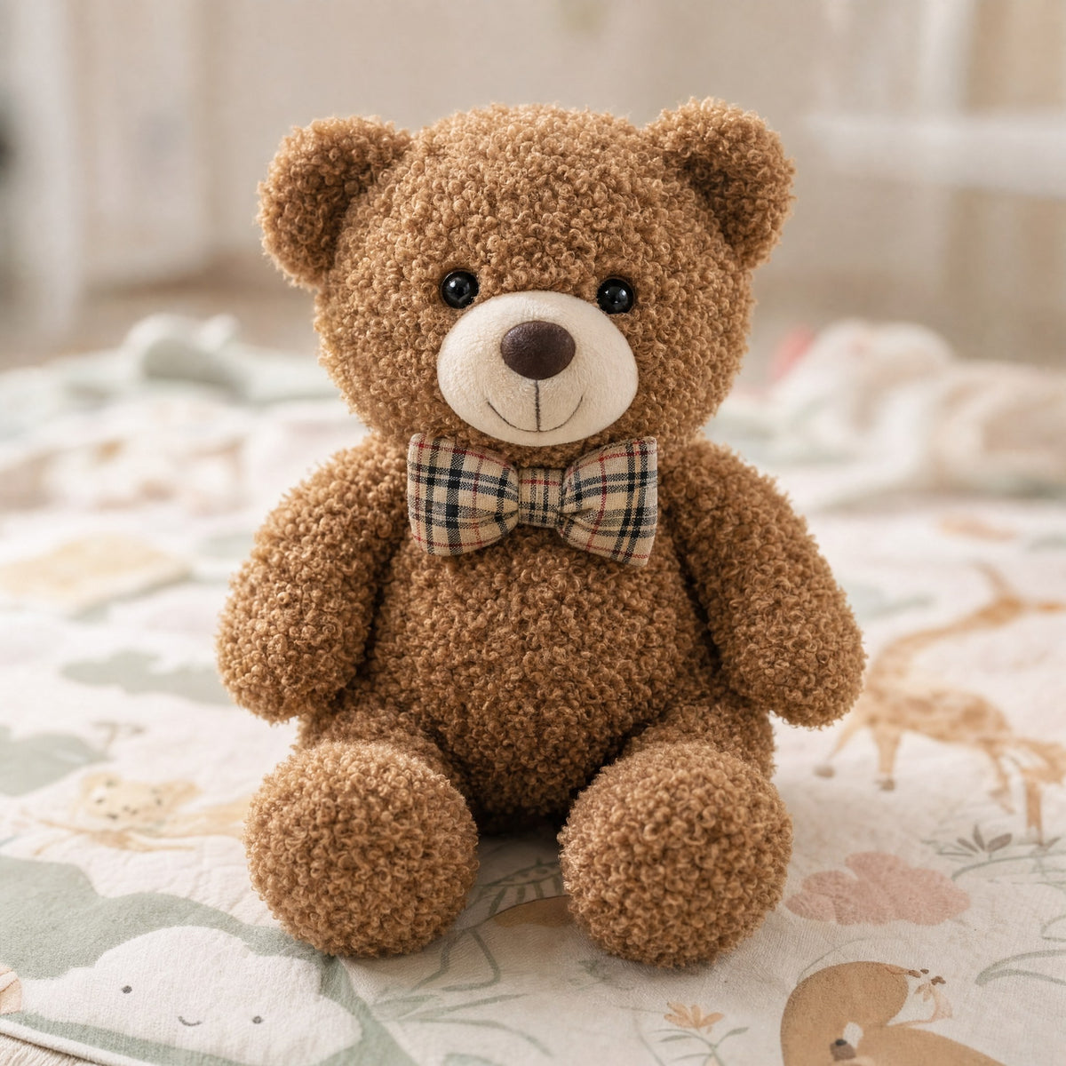 Ours en peluche posé sur un tapis de jeu bébé