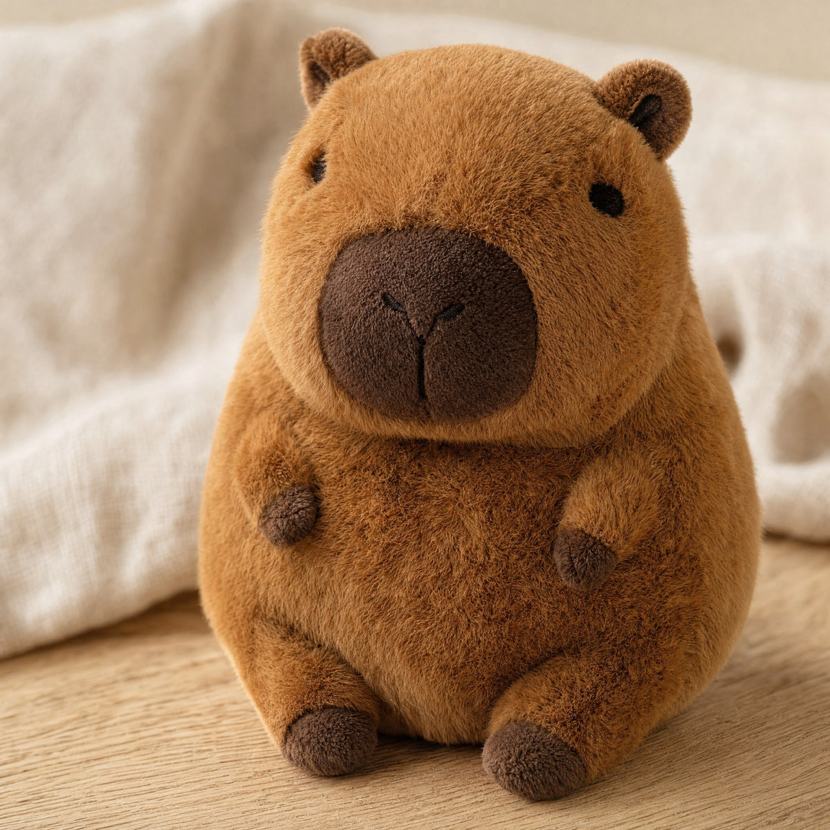 Gros plan sur la fourrure douce et le museau de la peluche capybara