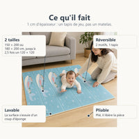 Tapis de jeu baleine et football : deux tailles, réversible, lavable et pliable