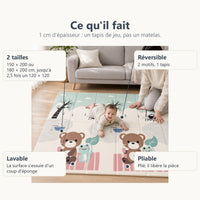 Tapis de jeu pique-nique et petit train : deux tailles, réversible, lavable et pliable