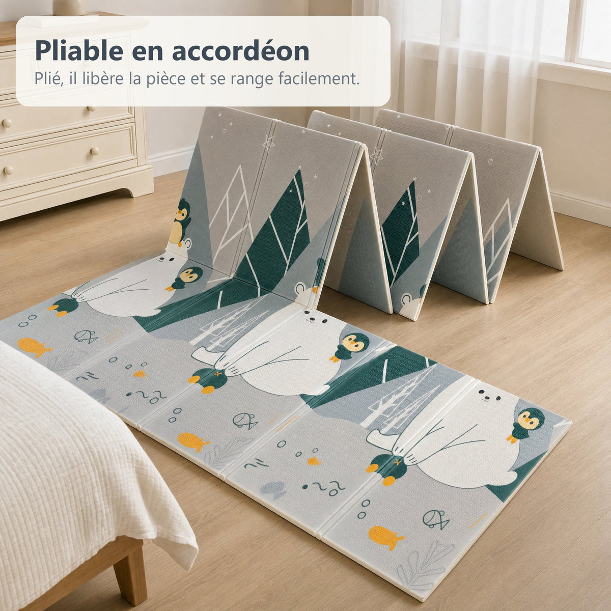 Tapis de jeu ours polaires et alphabet replié en accordéon pour le rangement