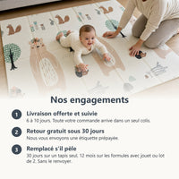 Engagements ECLOA : livraison offerte et suivie, retour gratuit sous 30 jours, tapis remplacé s'il pèle