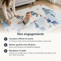 Engagements ECLOA : livraison offerte et suivie, retour gratuit sous 30 jours, tapis remplacé s'il pèle