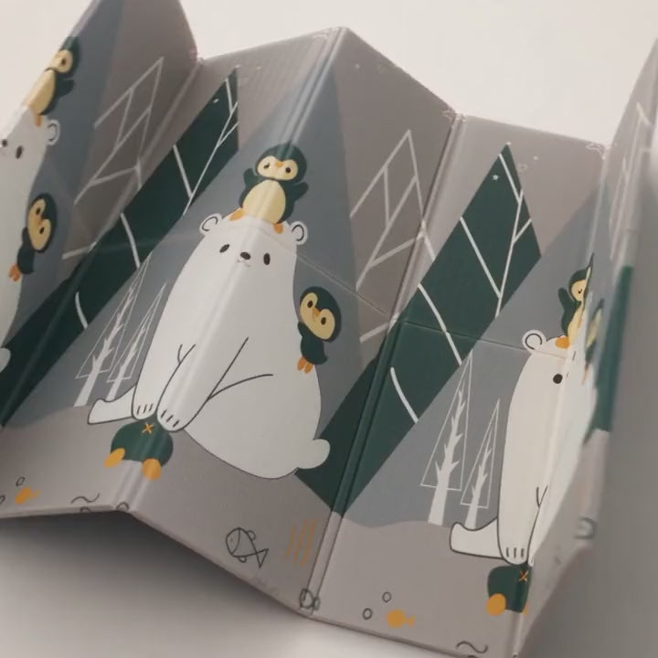Tapis de jeu bébé réversible ours polaires : il se déplie, lettres en relief, purée essuyée d'un coup d'éponge